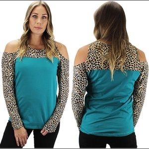Turquoise cold shoulder top